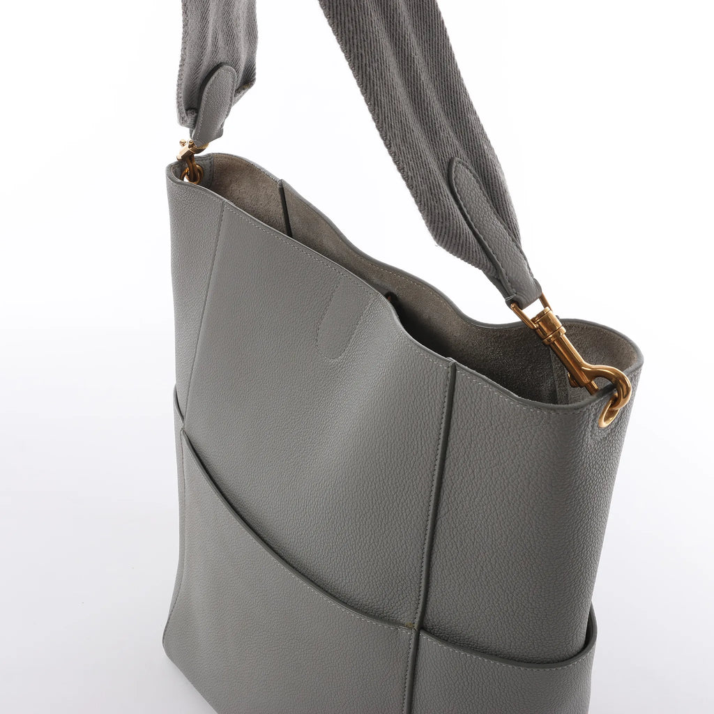 CELINE Seau Sangle Bucket Leather Shoulder Bag in Gray