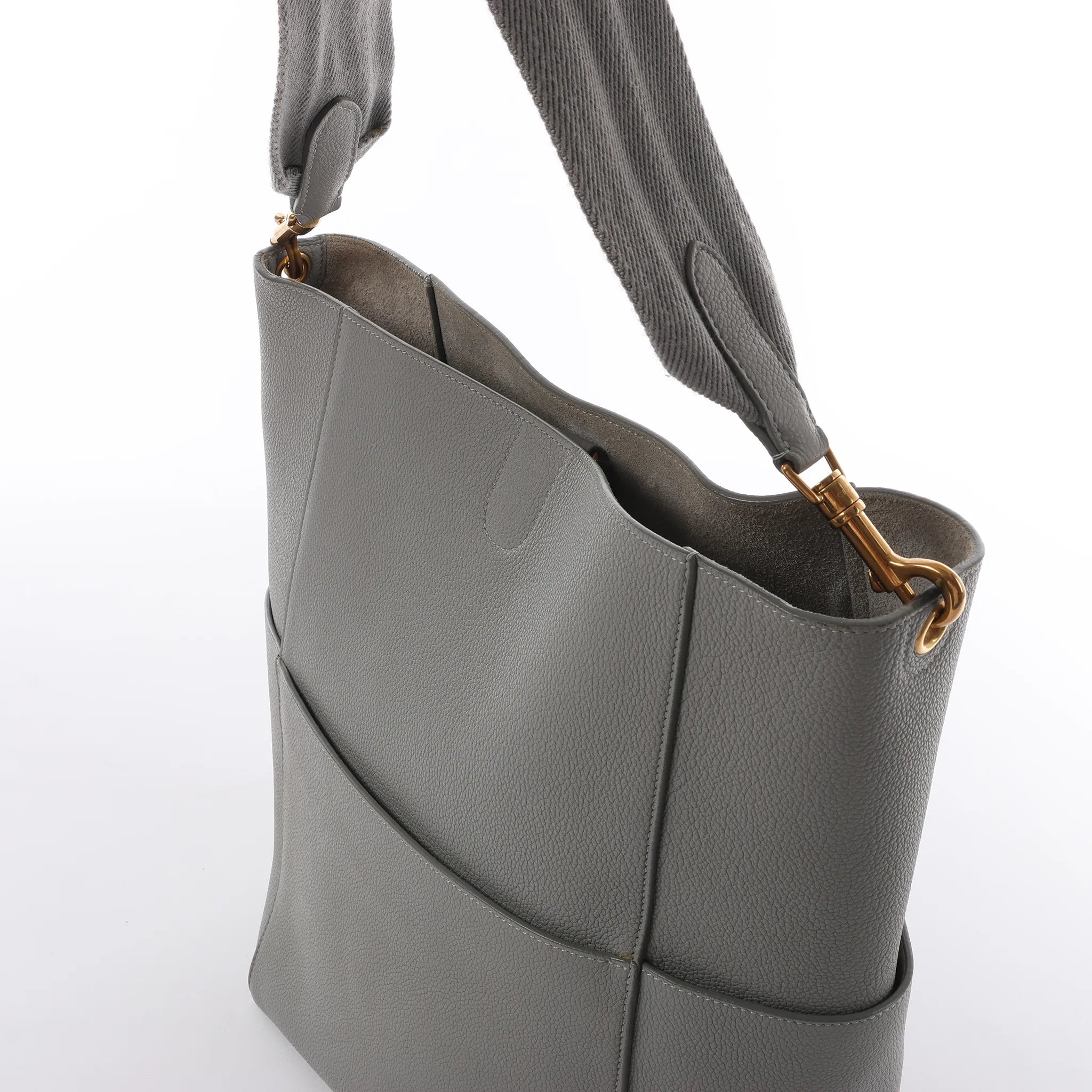 CELINE Seau Sangle Bucket Leather Shoulder Bag in Gray