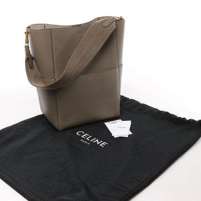 CELINE Seau Sangle Bucket Leather Shoulder Bag in Greige