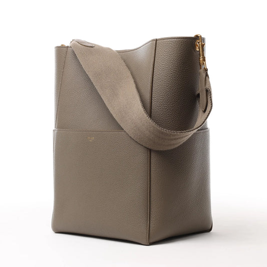 Sac à bandoulière en cuir CELINE Seau Sangle Bucket en Grège