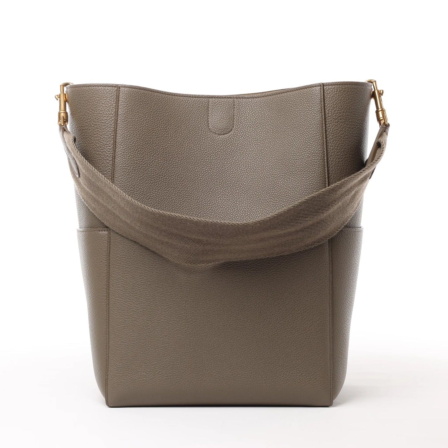 CELINE Seau Sangle Bucket Leather Shoulder Bag in Greige