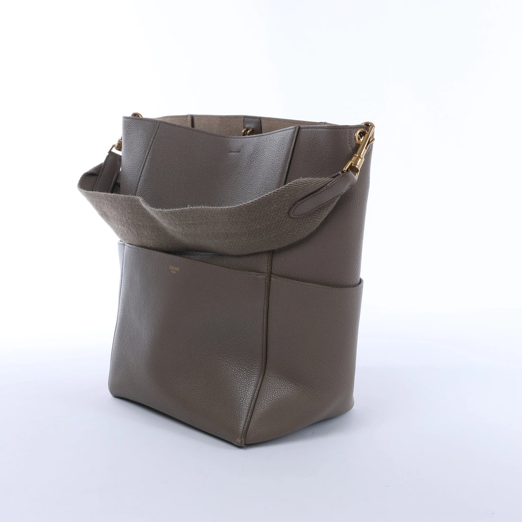 Celine Sangle Bucket Leather Shoulder Bag in Gray