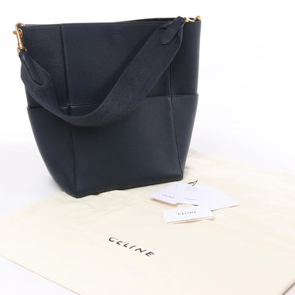 CELINE Seau Sangle Bucket Leather Shoulder Bag in Navy Blue