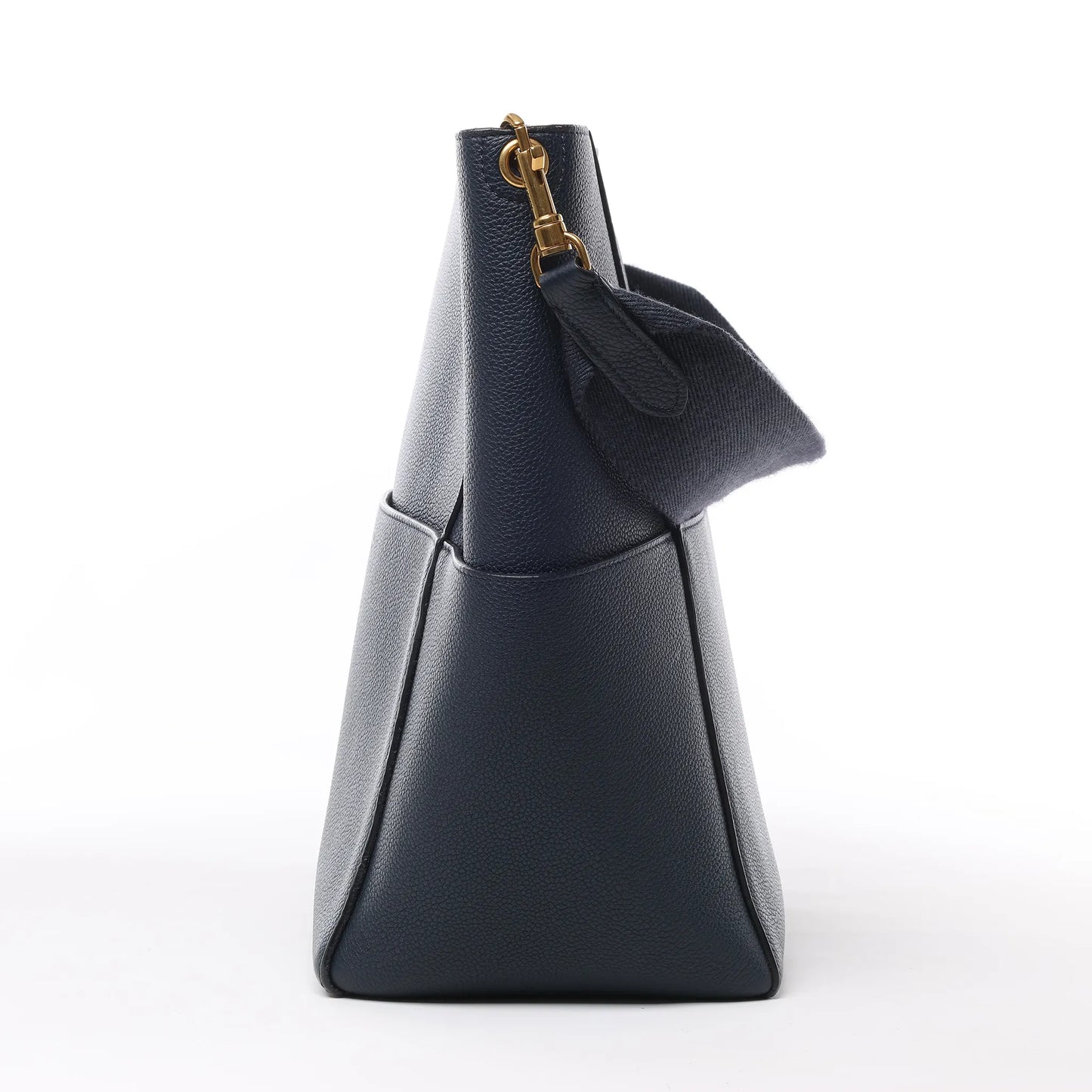 CELINE Seau Sangle Bucket Leather Shoulder Bag in Navy Blue