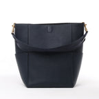 CELINE Seau Sangle Bucket Leather Shoulder Bag in Navy Blue