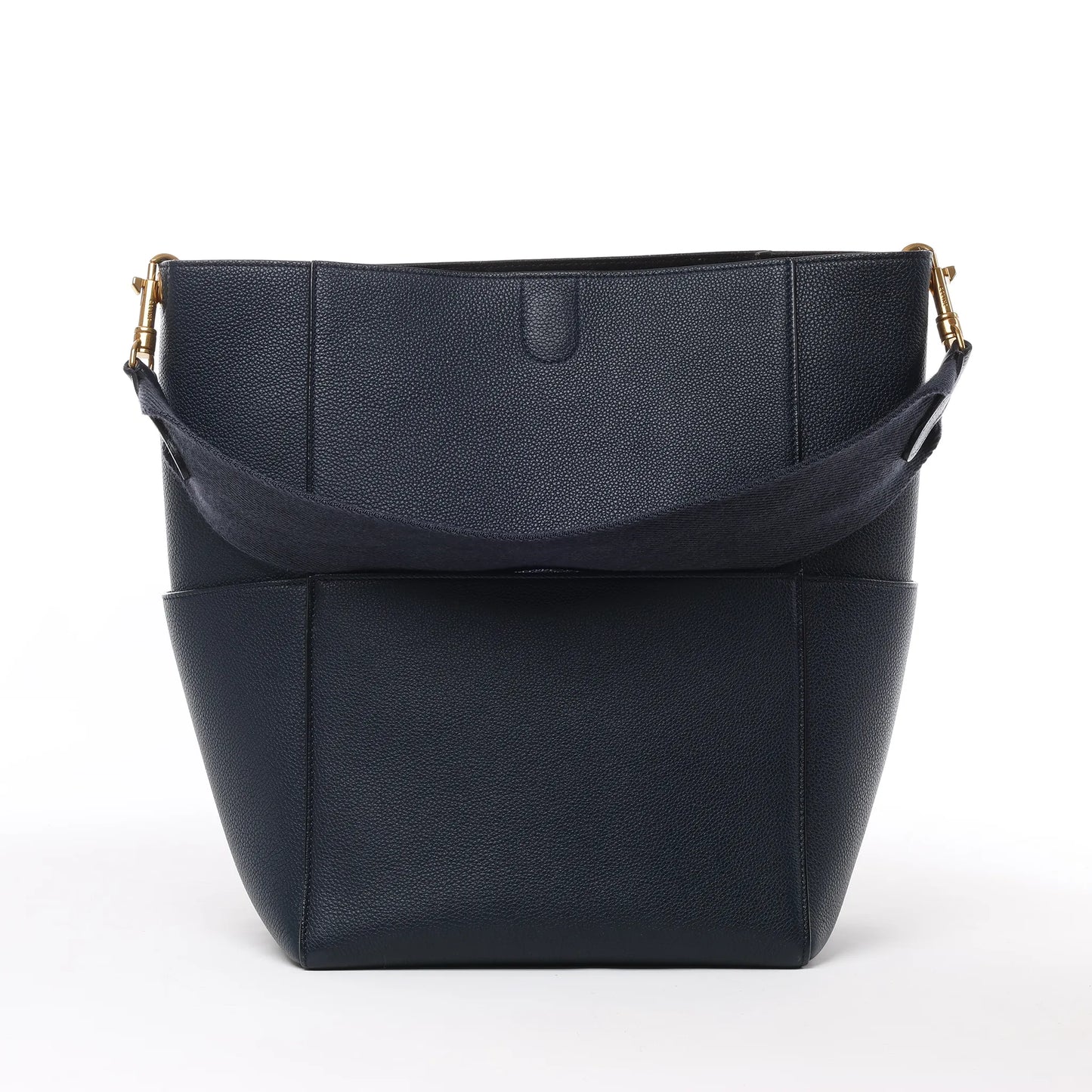 CELINE Seau Sangle Bucket Leather Shoulder Bag in Navy Blue