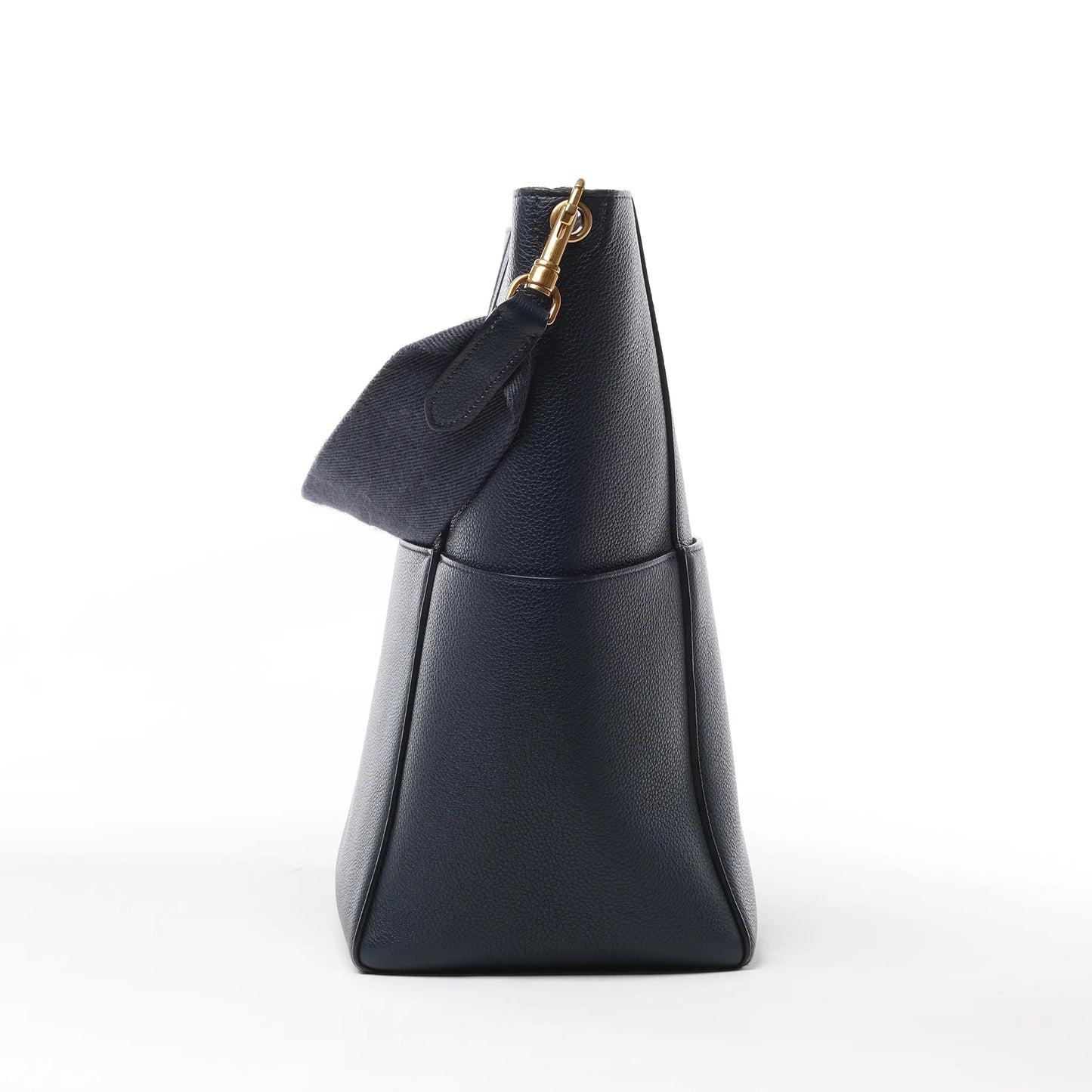 CELINE Seau Sangle Bucket Leather Shoulder Bag in Navy Blue