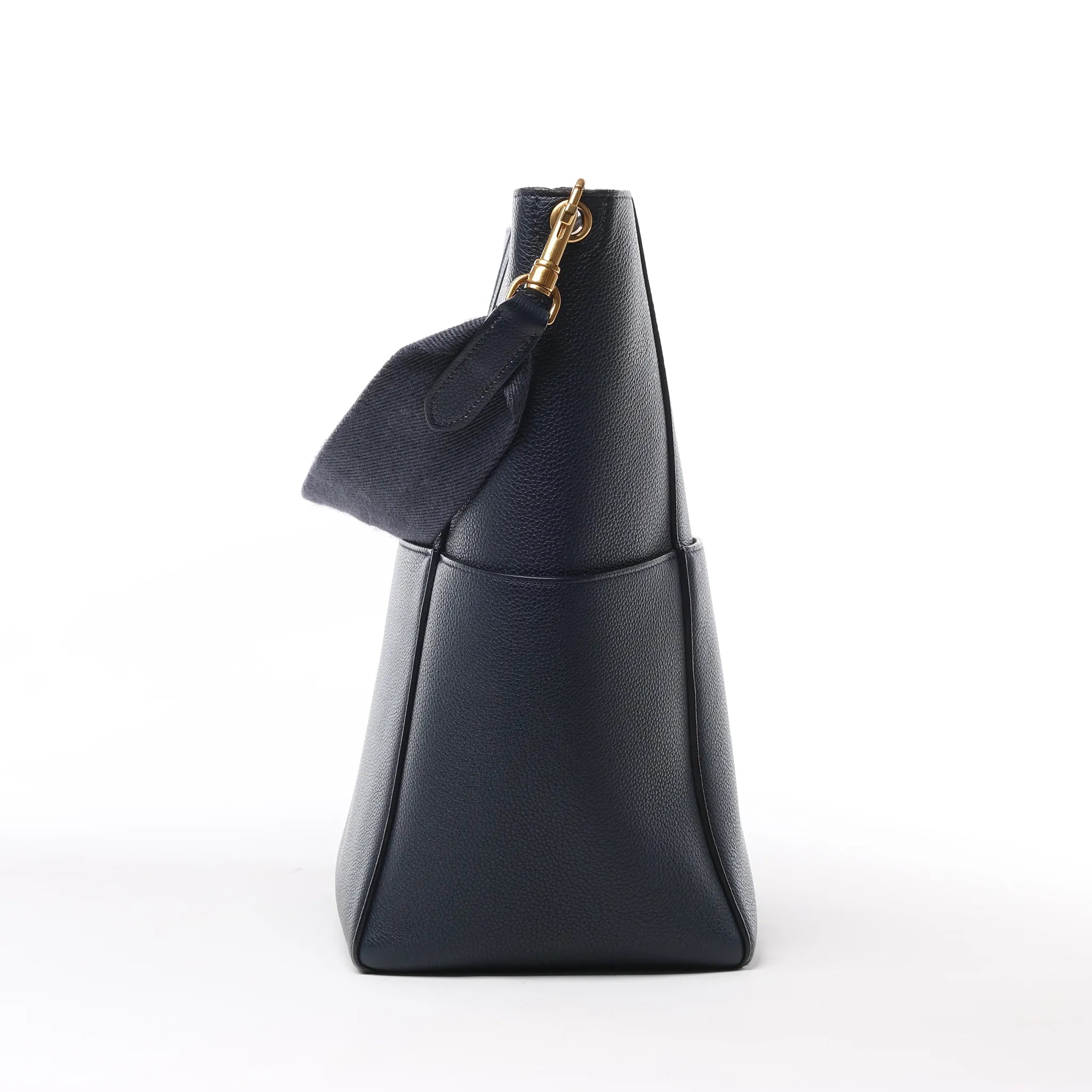CELINE Seau Sangle Bucket Leather Shoulder Bag in Navy Blue
