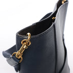 CELINE Seau Sangle Bucket Leather Shoulder Bag in Navy Blue