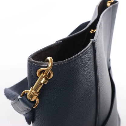 CELINE Seau Sangle Bucket Leather Shoulder Bag in Navy Blue