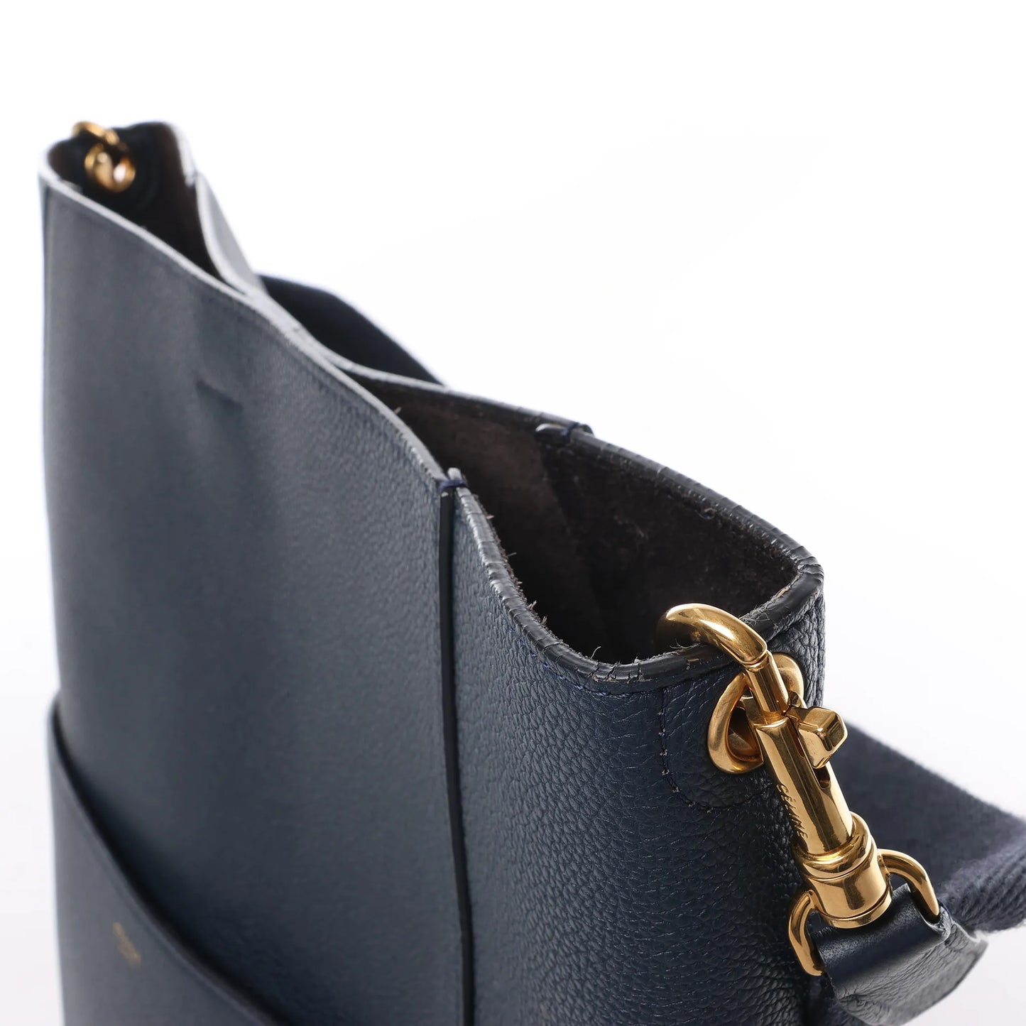 CELINE Seau Sangle Bucket Leather Shoulder Bag in Navy Blue