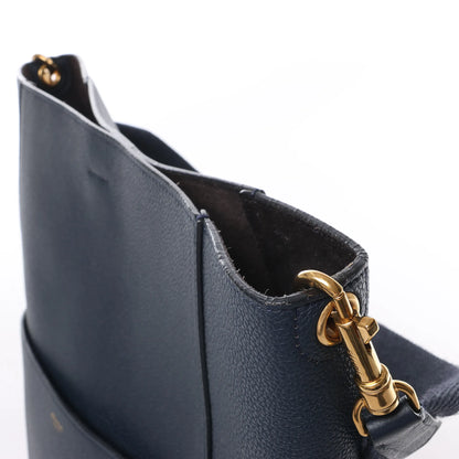CELINE Seau Sangle Bucket Leather Shoulder Bag in Navy Blue