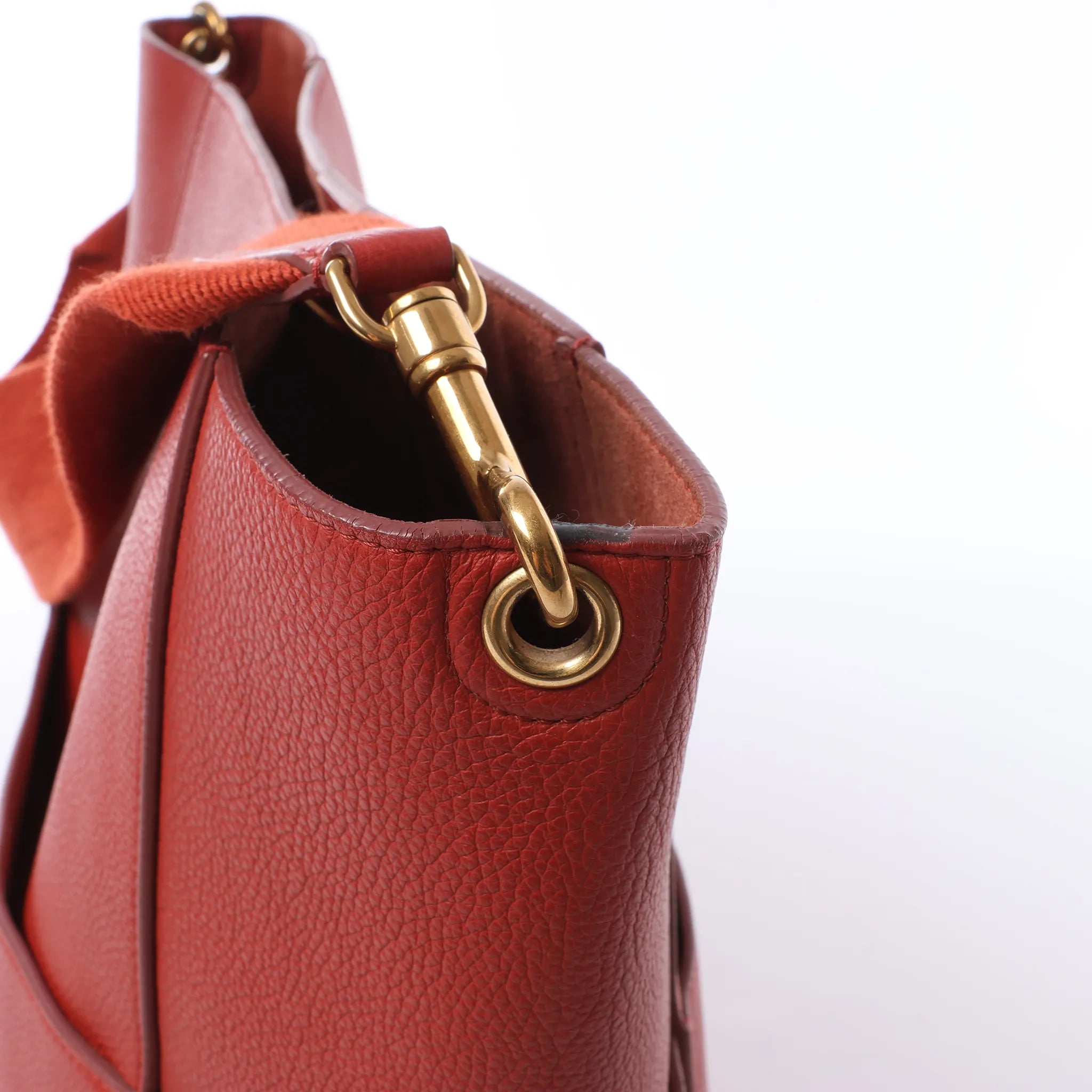 CELINE Seau Sangle Bucket Leather Shoulder Bag in Red