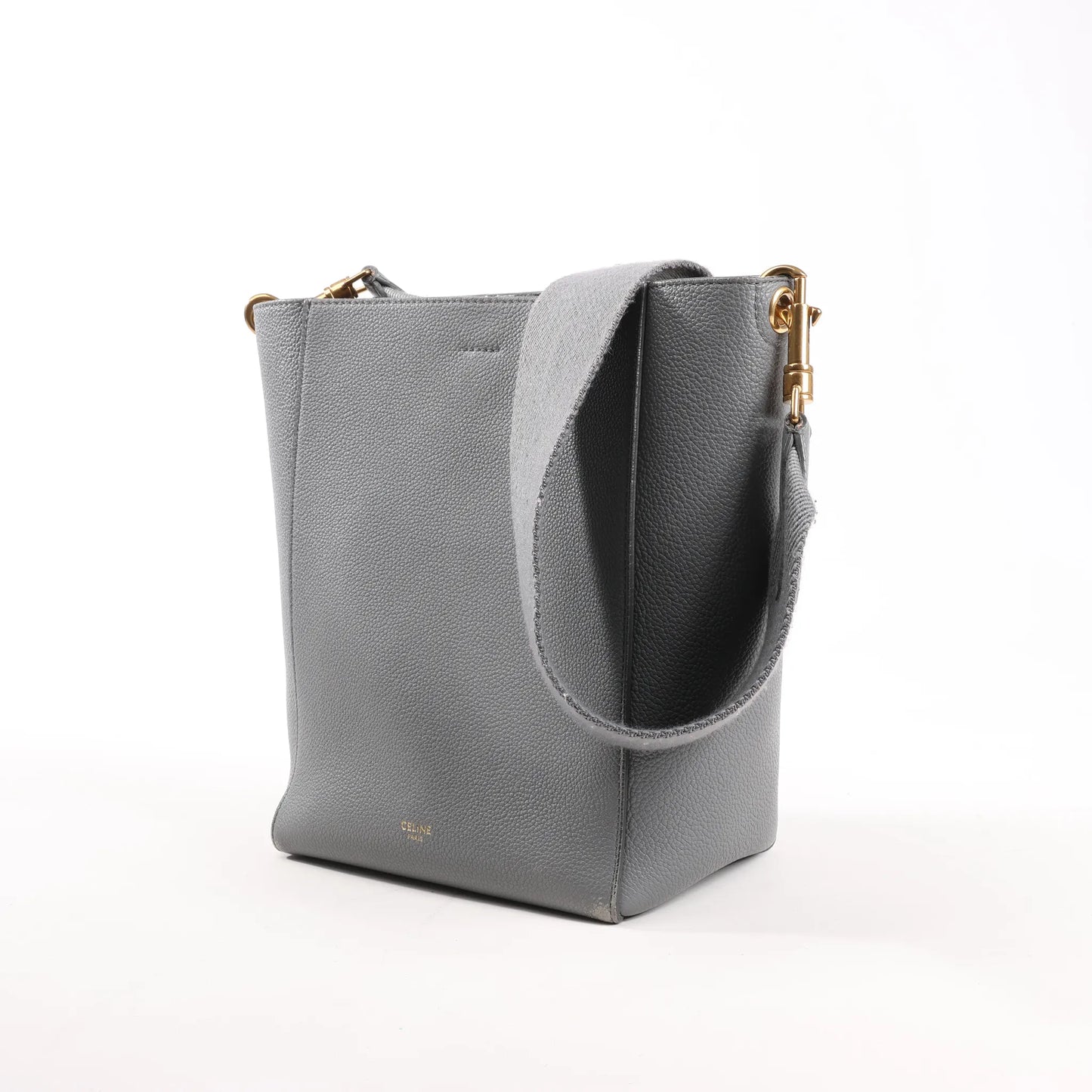 CELINE Seau Sangle Bucket Mini Leather Shoulder Bag in Gray