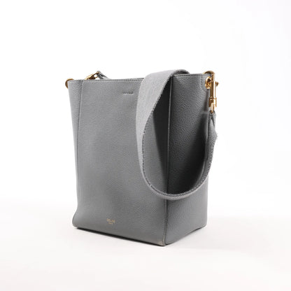CELINE Seau Sangle Bucket Mini Leather Shoulder Bag in Gray