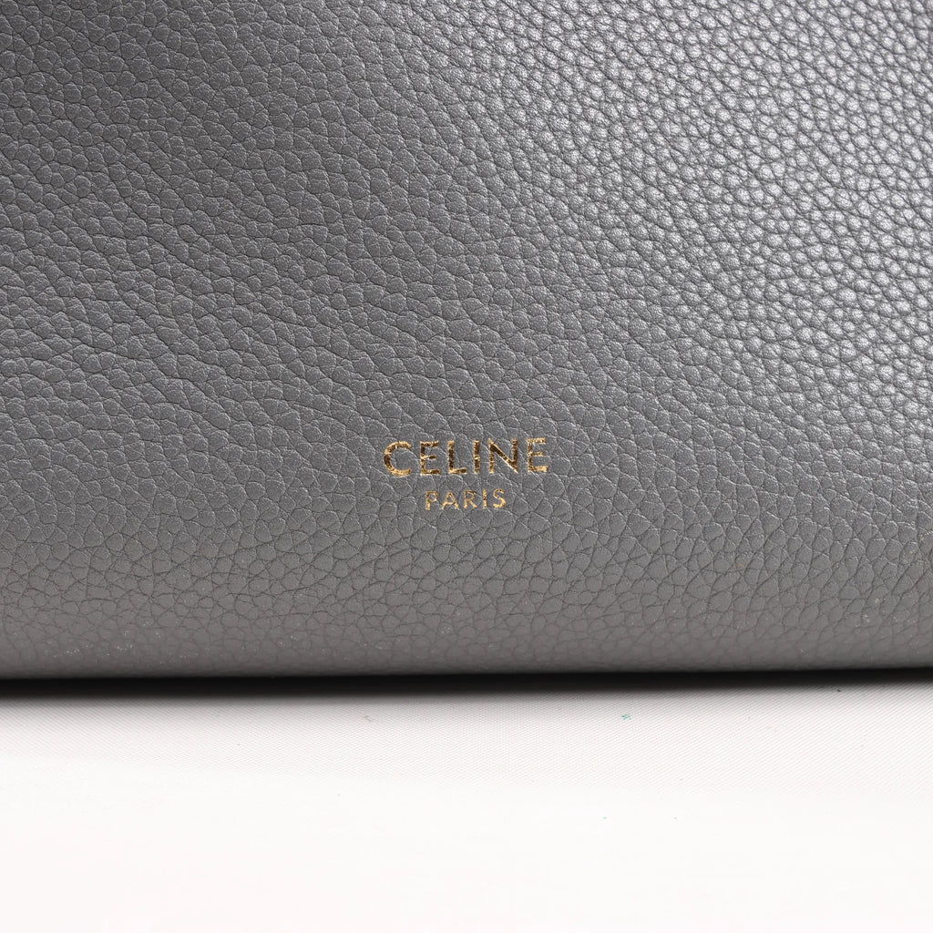 CELINE Seau Sangle Bucket Mini Leather Shoulder Bag in Gray