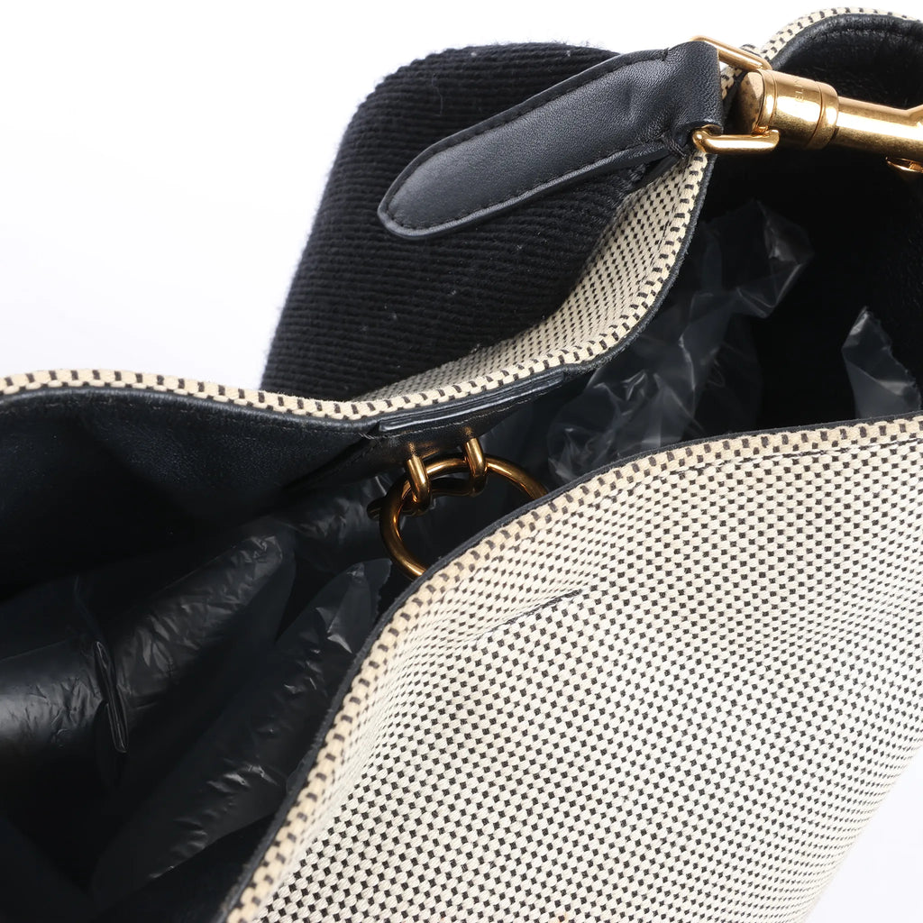 CELINE Seau Sangle Bucket Small Canvas Shoulder bag in Beige x Navy