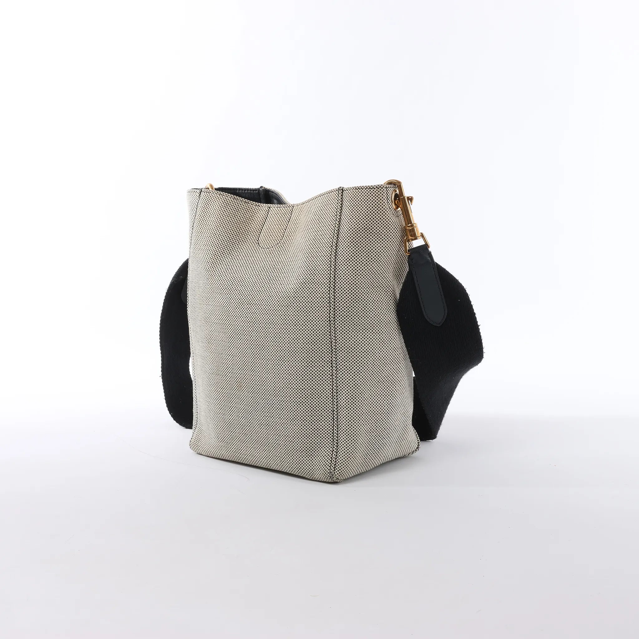 CELINE Seau Sangle Bucket Small Canvas Shoulder bag in Beige x Navy