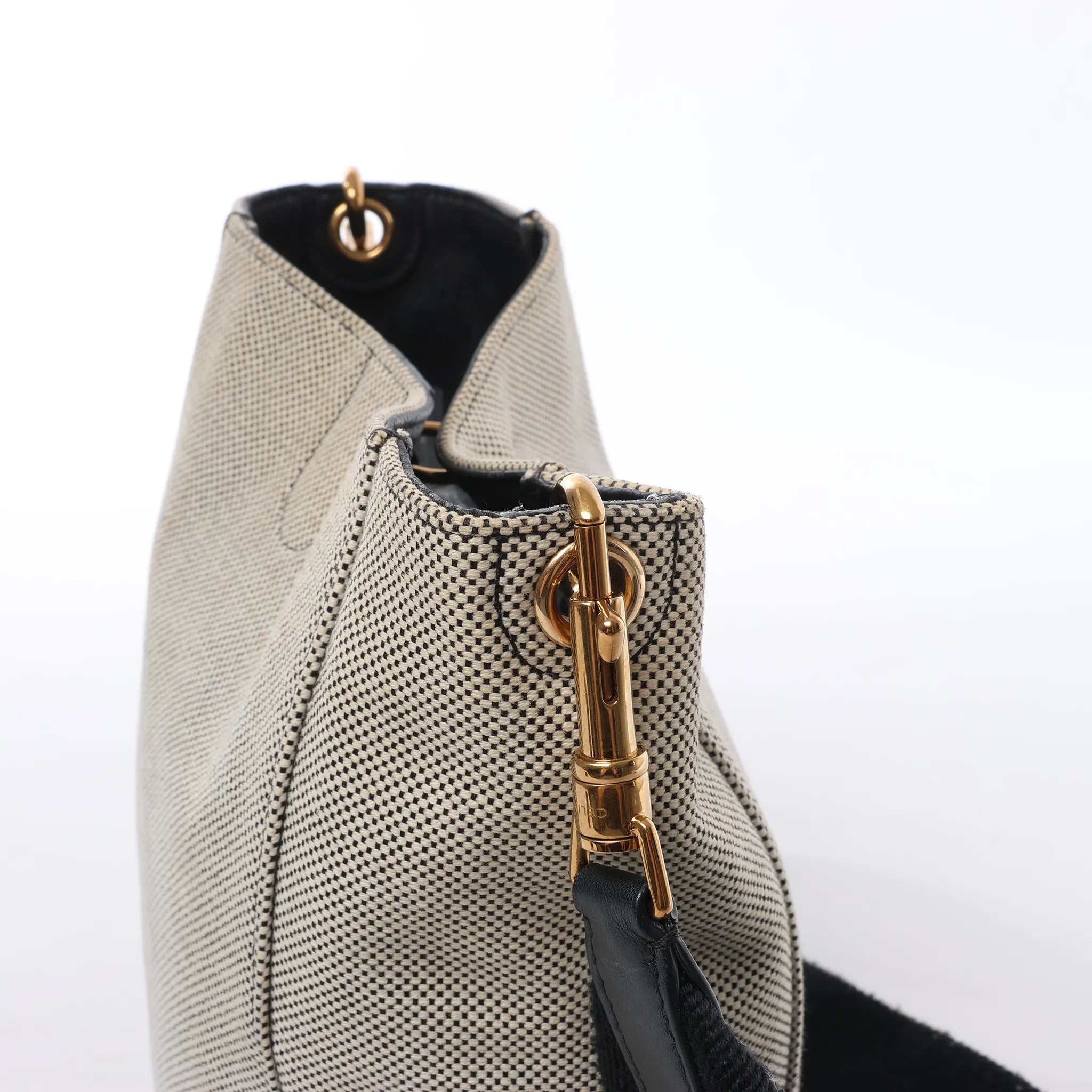 CELINE Seau Sangle Bucket Small Canvas Shoulder bag in Beige x Navy