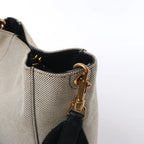 CELINE Seau Sangle Bucket Small Canvas Shoulder bag in Beige x Navy