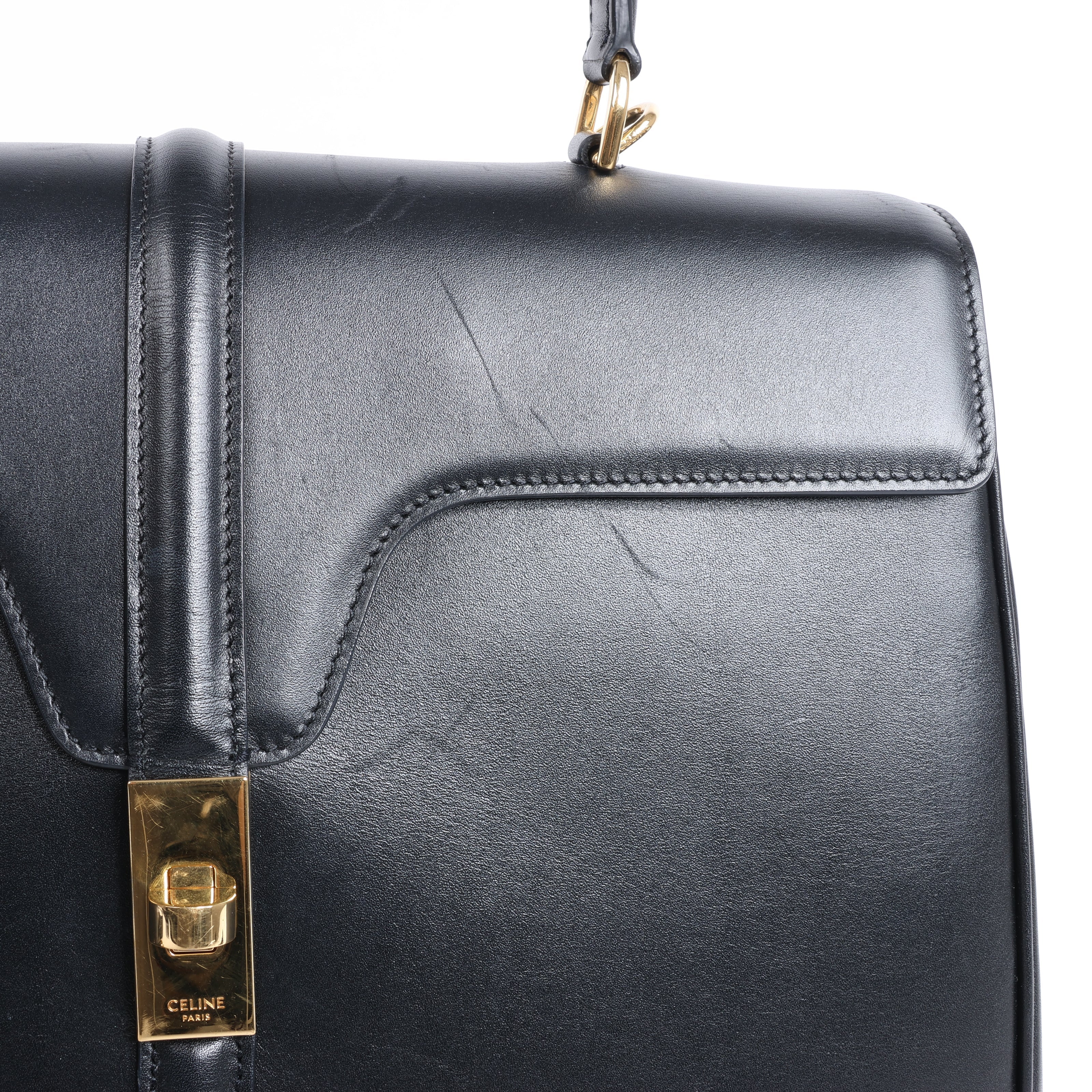 Celine Sac 16 Smooth Leather Medium 2Way Handbag in Black