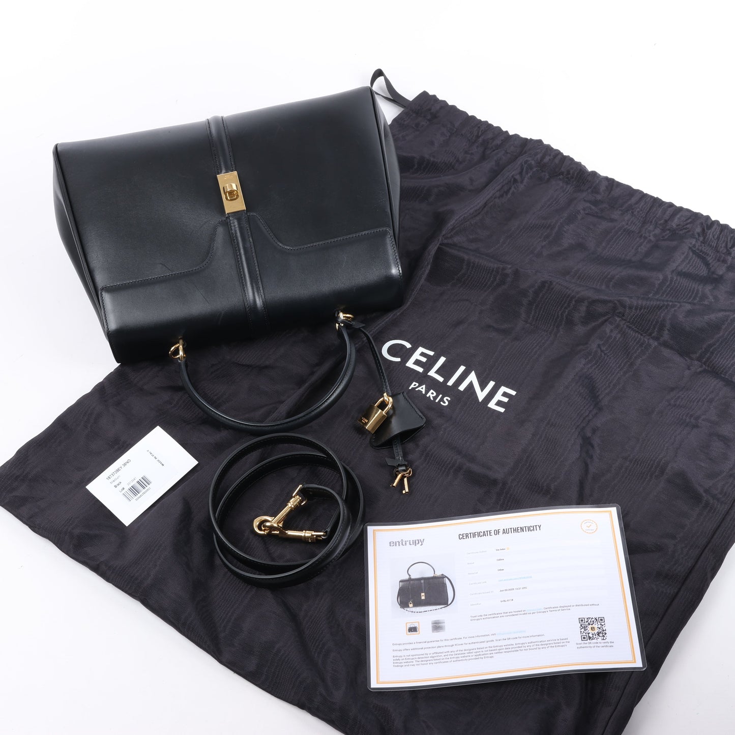 Celine Sac 16 Smooth Leather Medium 2Way Handbag in Black