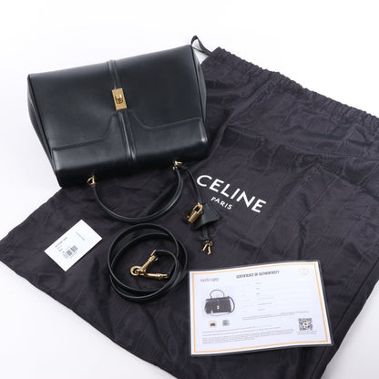 Celine Sac 16 Smooth Leather Medium 2Way Handbag in Black