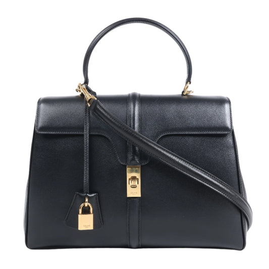 Celine Sac 16 Smooth Leather Medium 2Way Handbag in Black