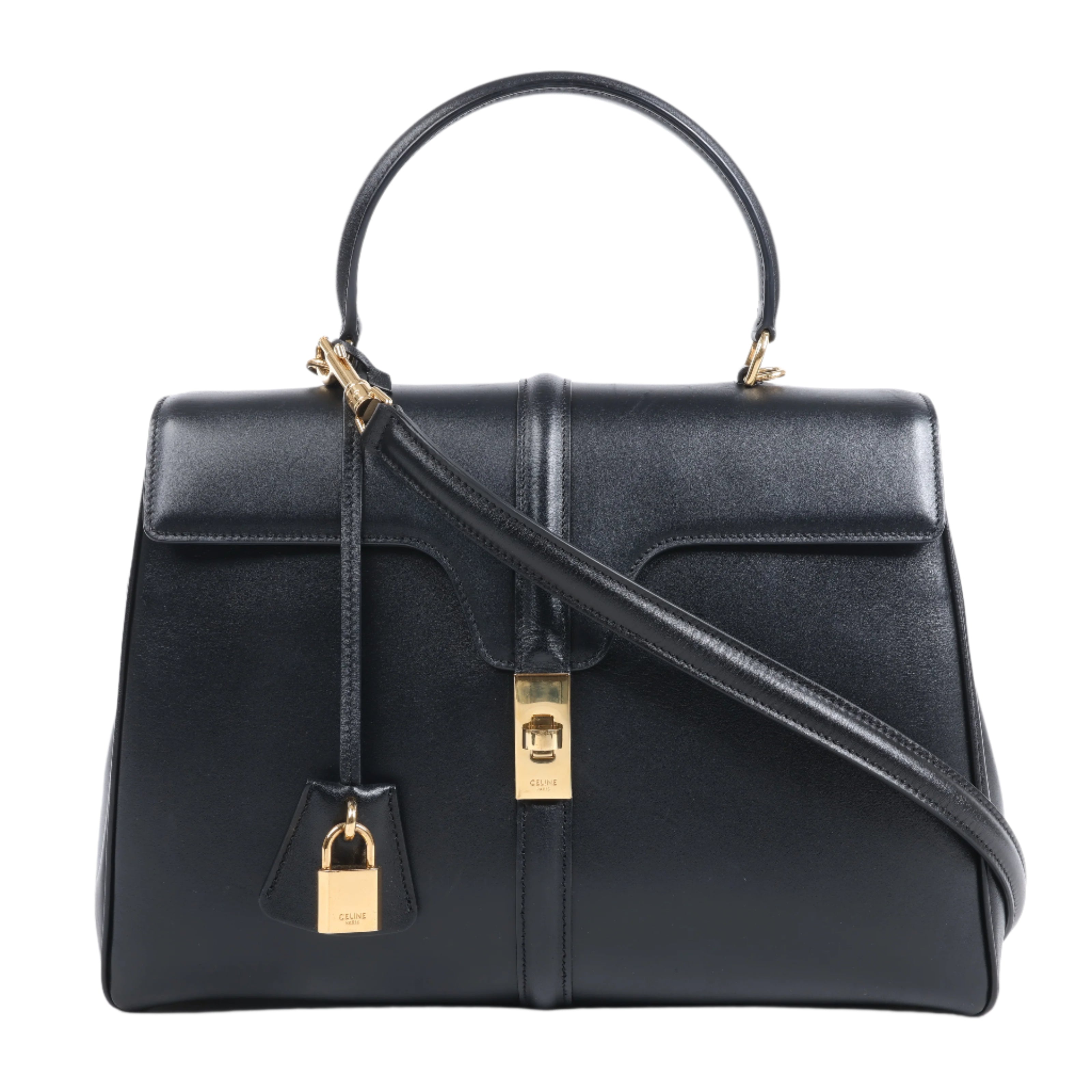 Celine Sac 16 Smooth Leather Medium 2Way Handbag in Black