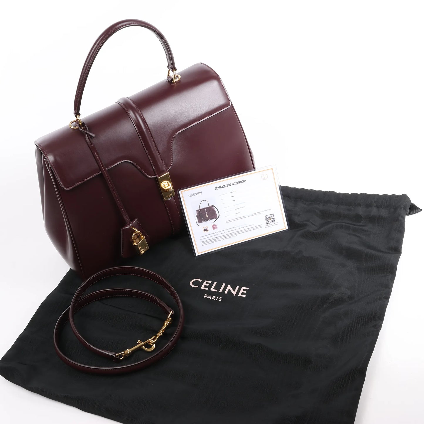Celine Sac 16 Medium Smooth Leather 2Way Handbag in Burgundy