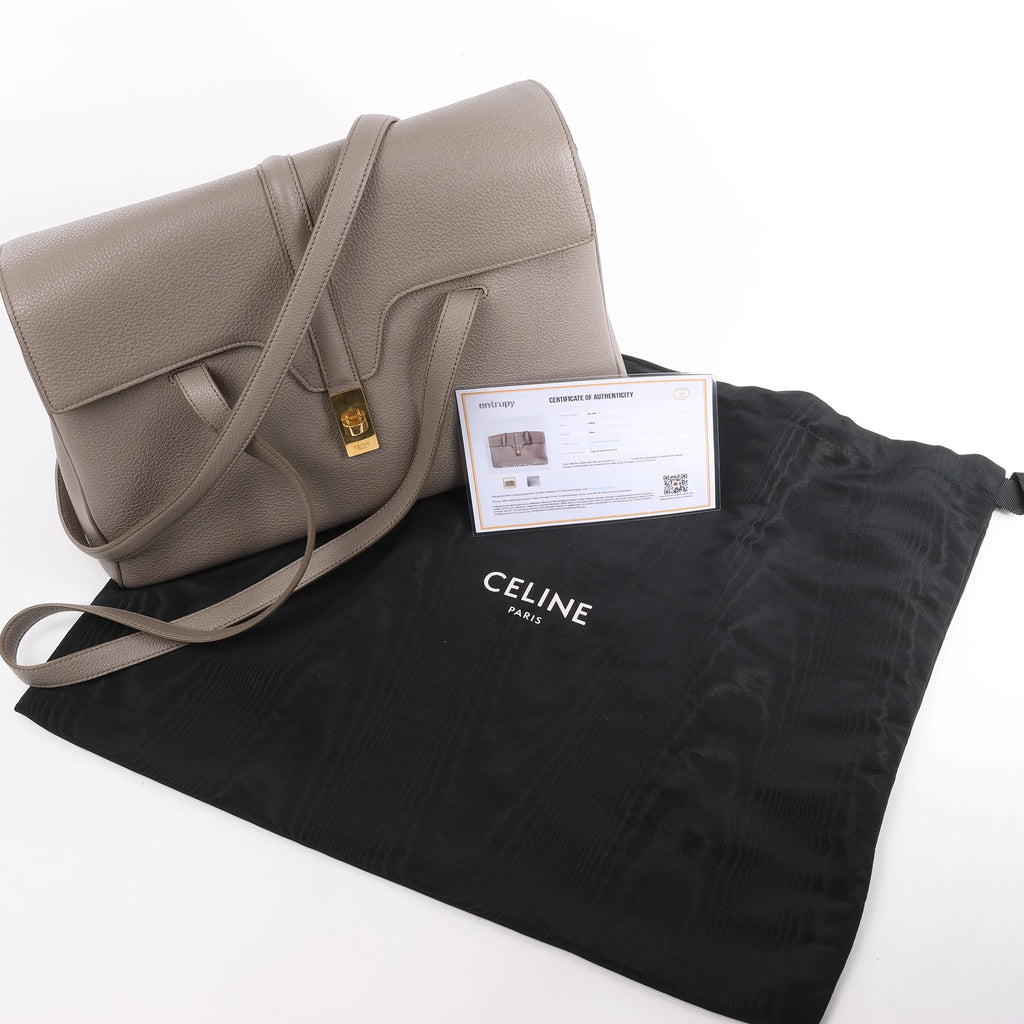 Celine Sac 16 Medium Grained Leather Shoulder Bag in Gray