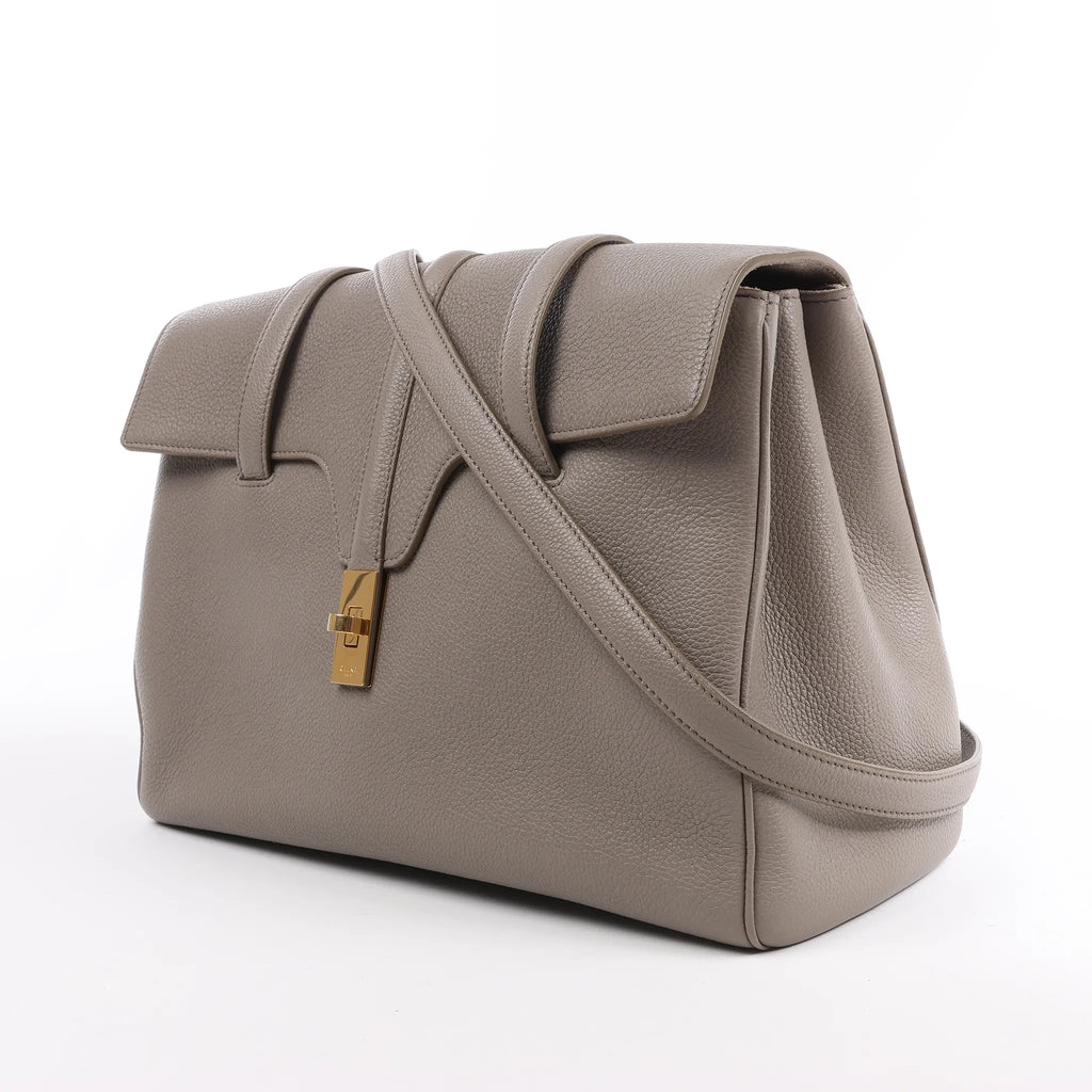 Celine Sac 16 Medium Grained Leather Shoulder Bag in Gray