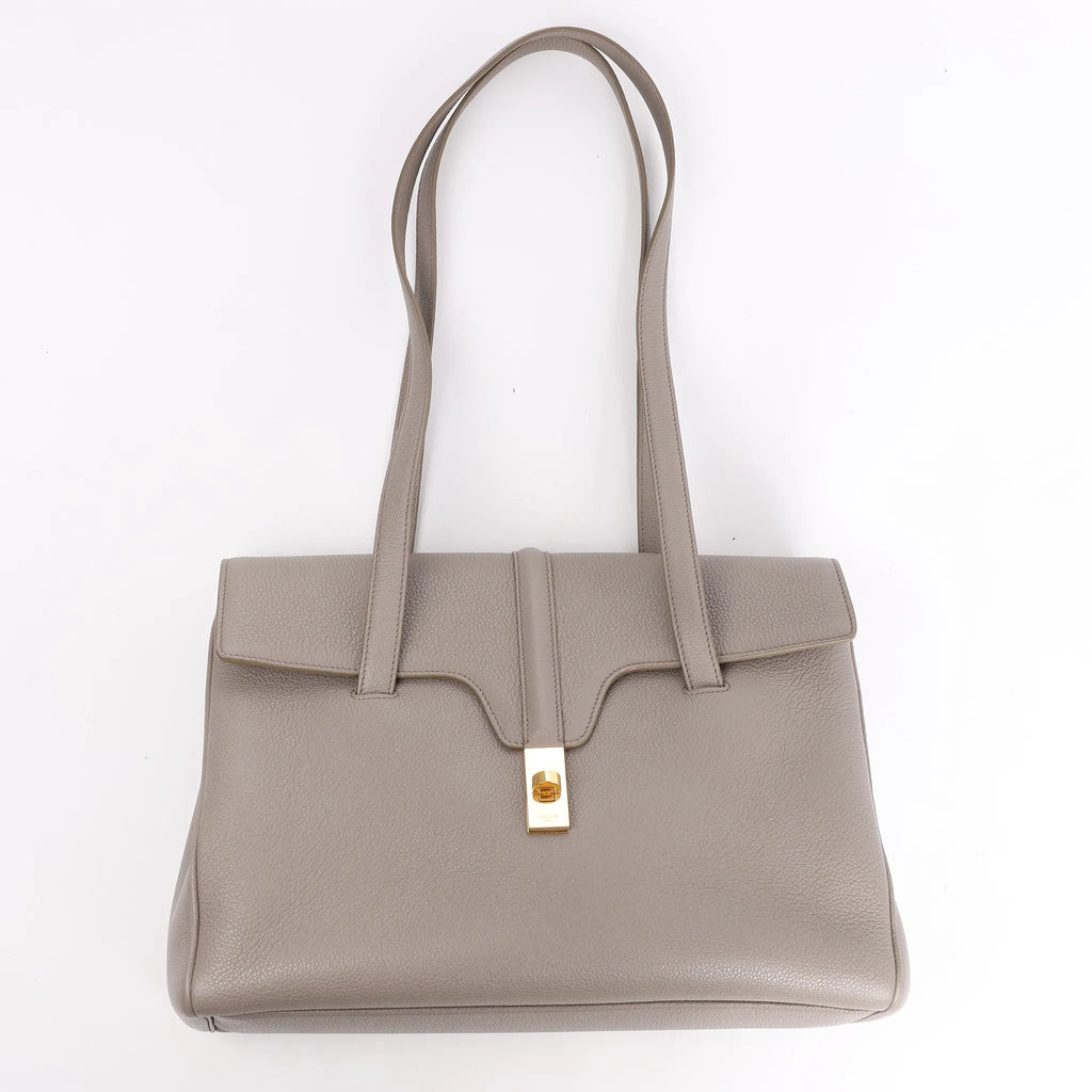 Celine Sac 16 Medium Grained Leather Shoulder Bag in Gray