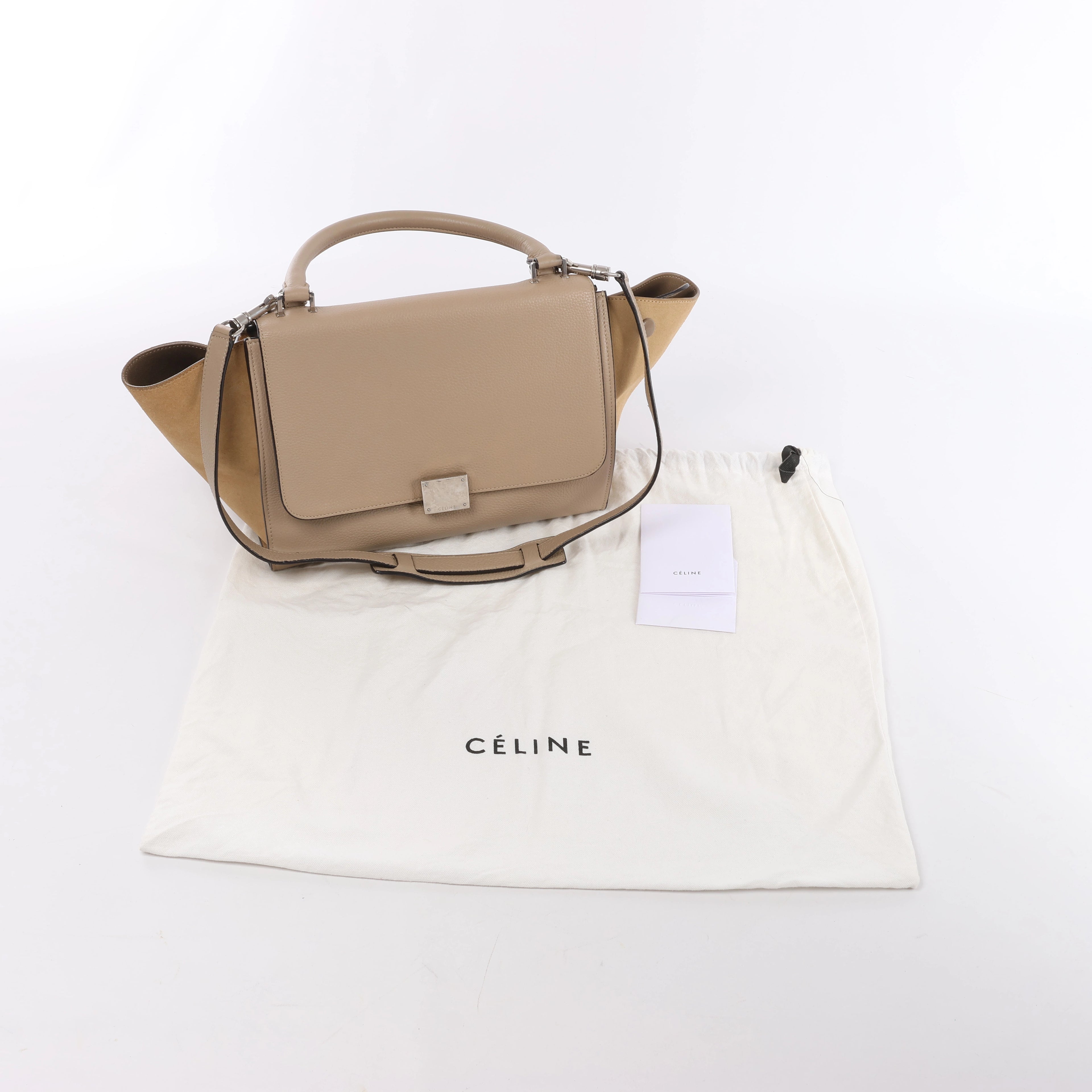 Bolso de mano CELINE Trapeze de cuero y ante 2 vías en marrón, negro, blanco