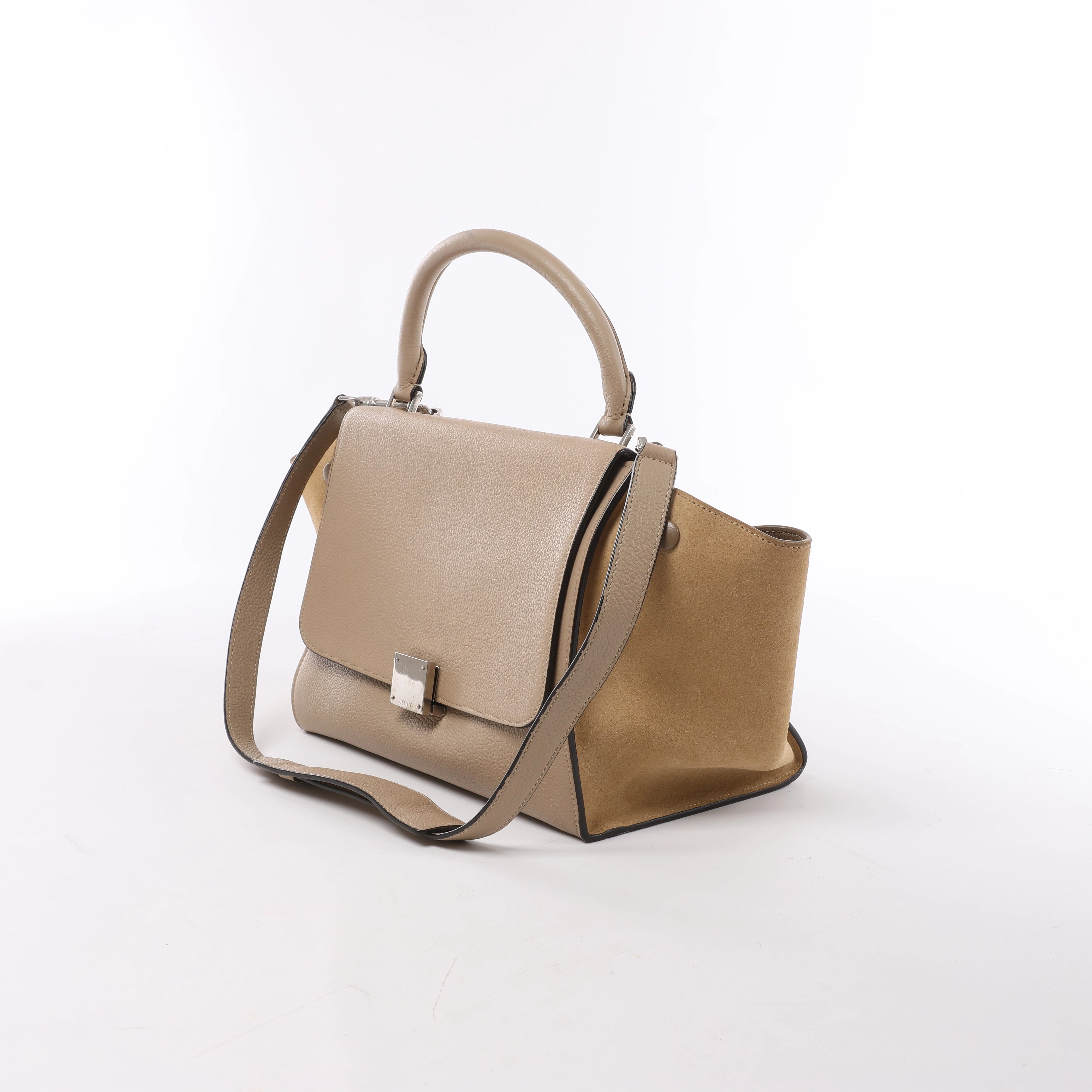 Bolso de mano CELINE Trapeze de cuero y ante 2 vías en marrón, negro, blanco