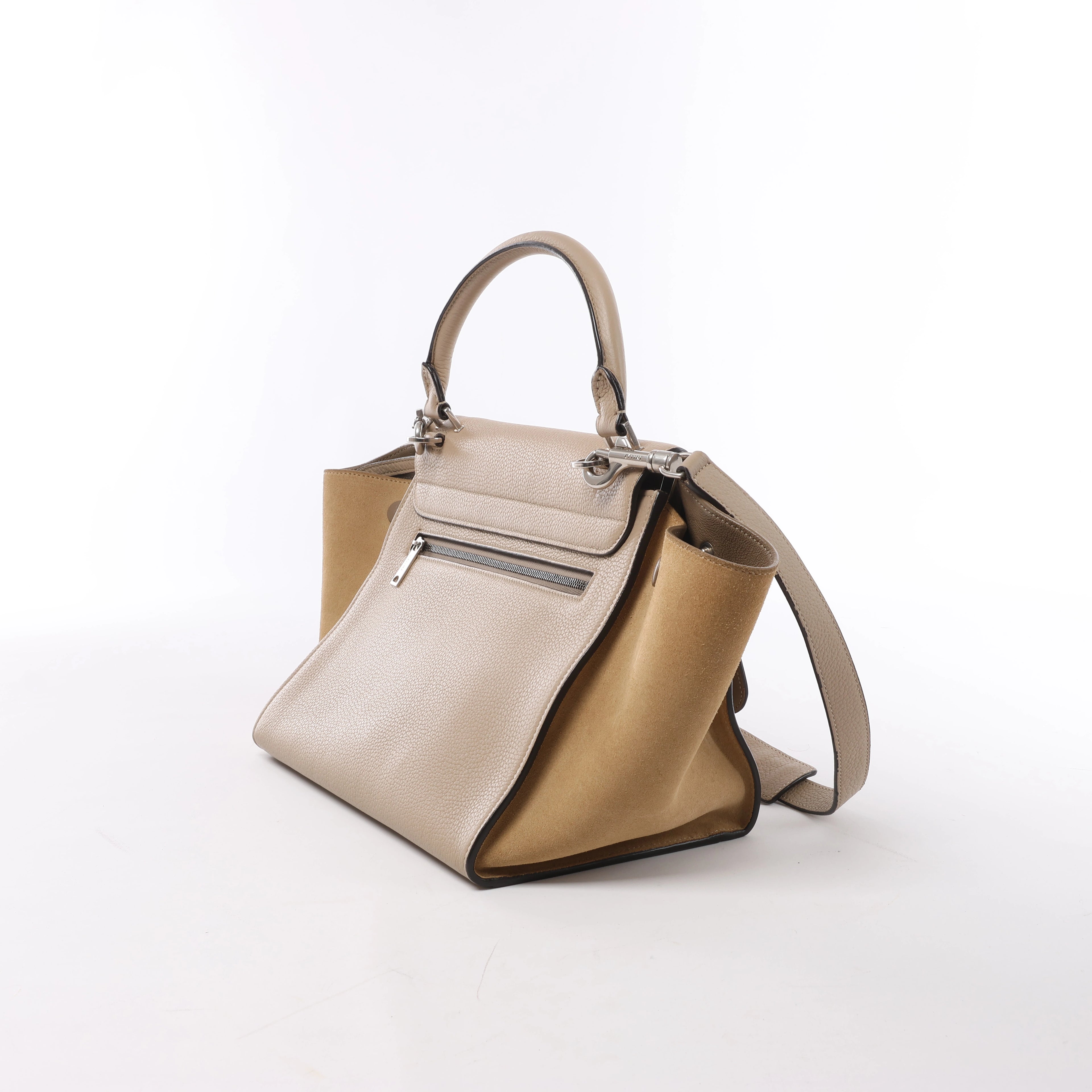 Bolso de mano CELINE Trapeze de cuero y ante 2 vías en marrón, negro, blanco