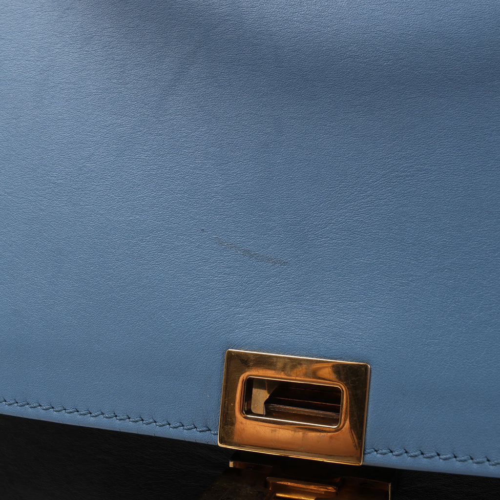 Celine Trapeze Leather 2Way Handbag Blue × White x Black