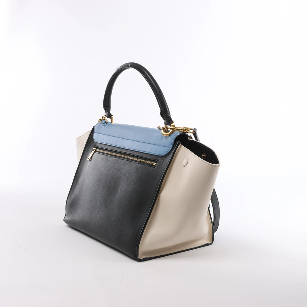 Celine Trapeze Leather 2Way Handbag Blue × White x Black