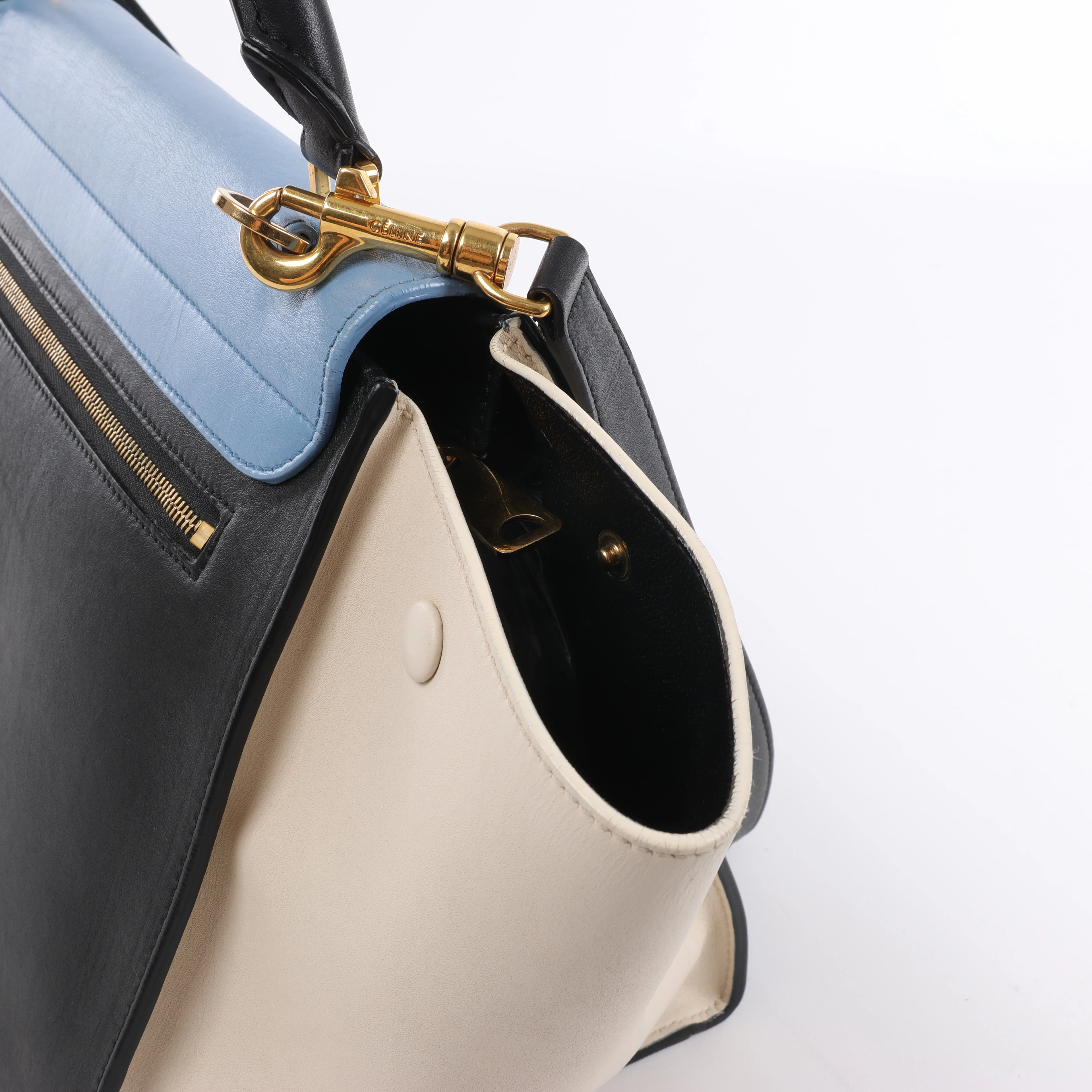 Celine Trapeze Leather 2Way Handbag Blue × White x Black