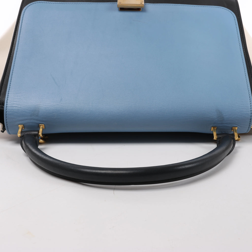 Celine Trapeze Leather 2Way Handbag Blue × White x Black