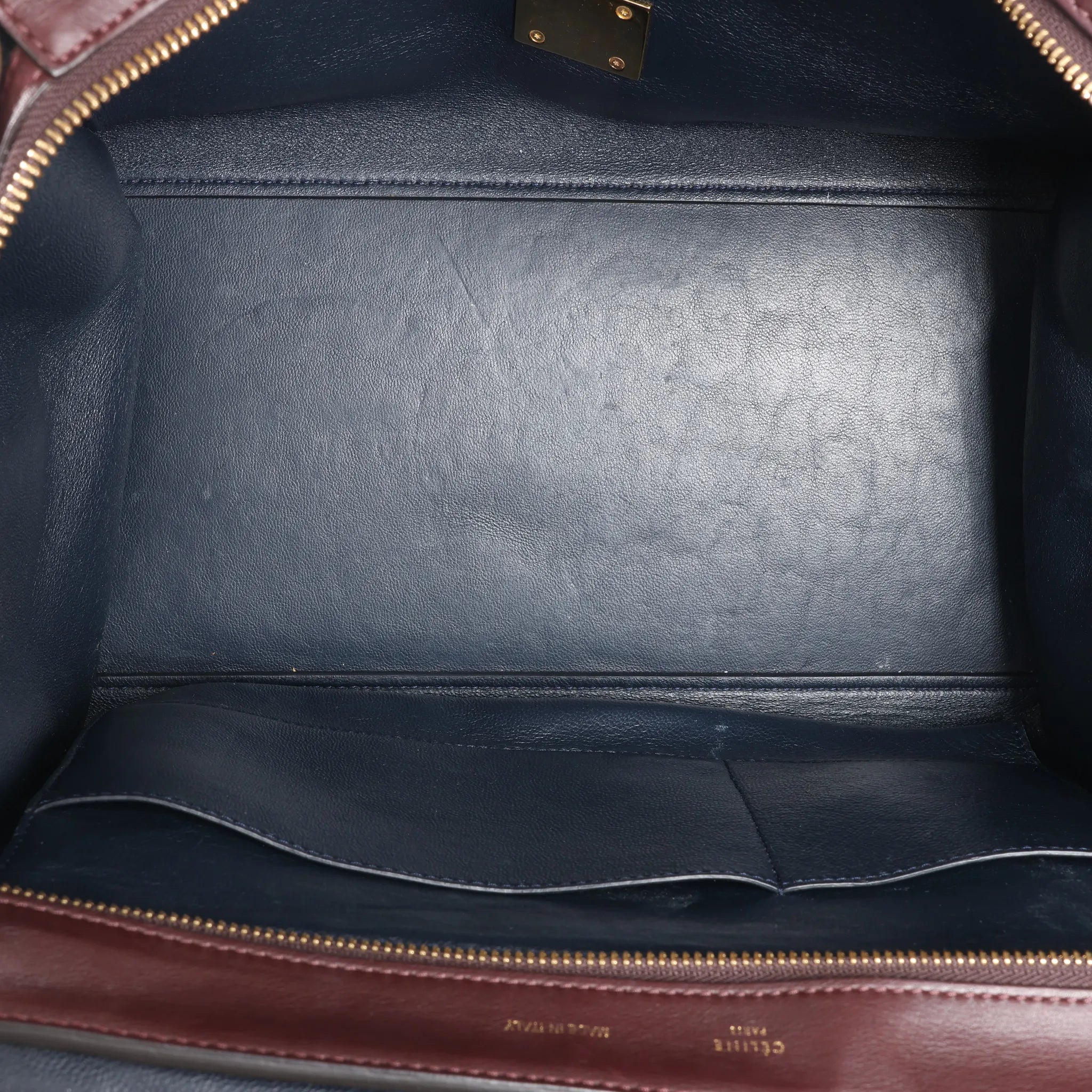 CELINE Trapeze Leather x Suede 2Way Handbag in Navy Blue x Brown x Burgundy