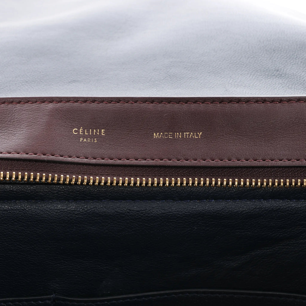 CELINE Trapeze Leather x Suede 2Way Handbag in Navy Blue x Brown x Burgundy
