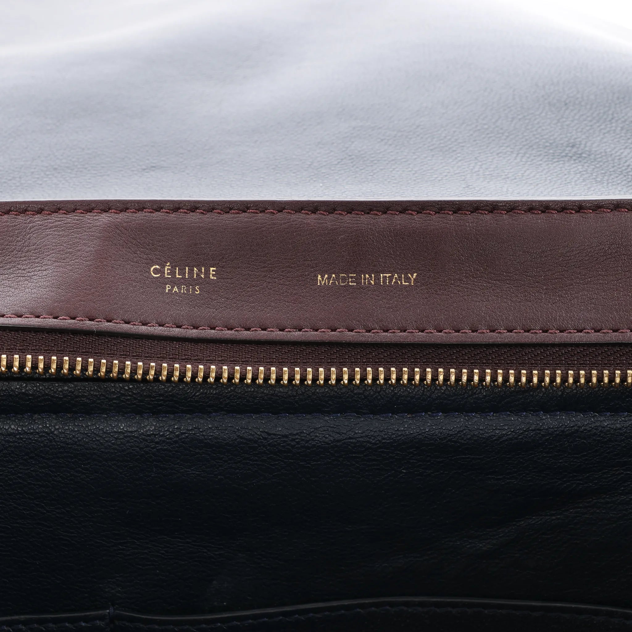 CELINE Trapeze Leather x Suede 2Way Handbag in Navy Blue x Brown x Burgundy