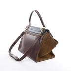 CELINE Trapeze Leather x Suede 2Way Handbag in Navy Blue x Brown x Burgundy