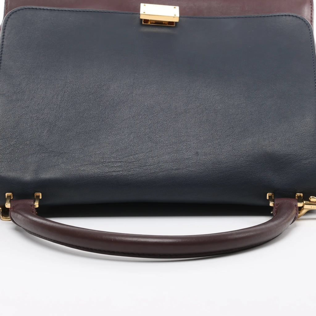 CELINE Trapeze Leather x Suede 2Way Handbag in Navy Blue x Brown x Burgundy