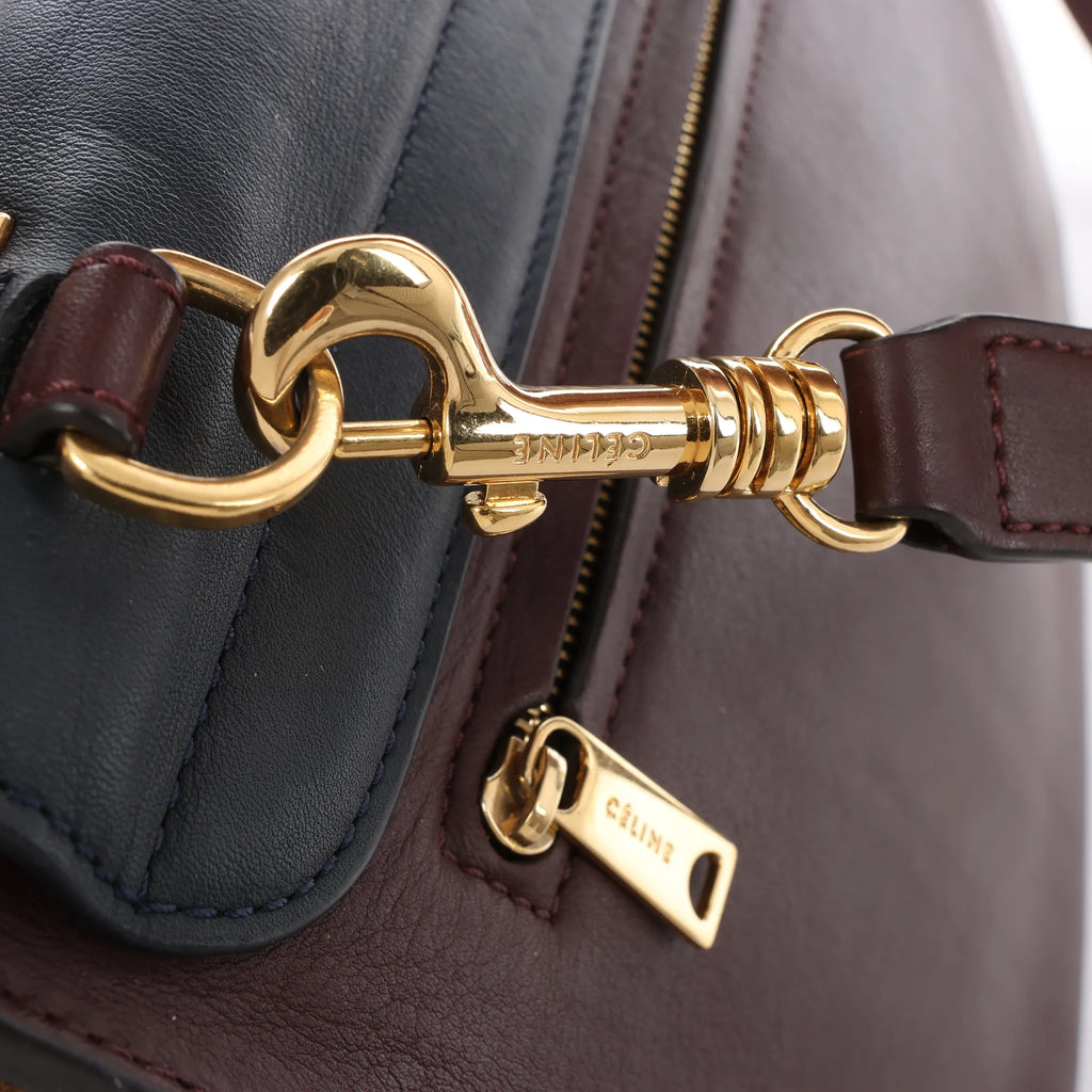 CELINE Trapeze Leather x Suede 2Way Handbag in Navy Blue x Brown x Burgundy