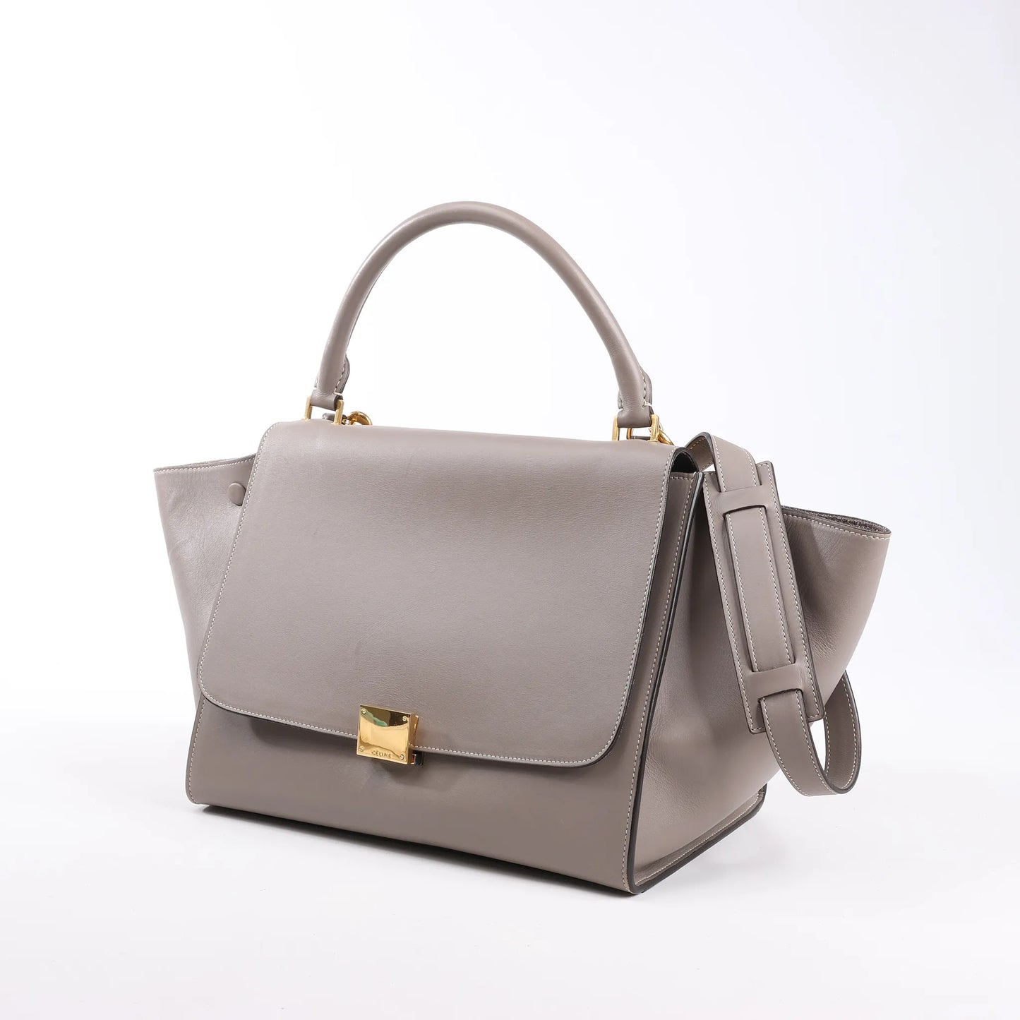 CELINE Trapeze Leather x Suede 2Way Handbag in Gray