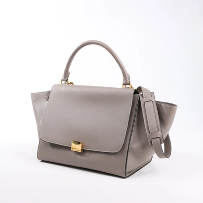 CELINE Trapeze Leather x Suede 2Way Handbag in Gray