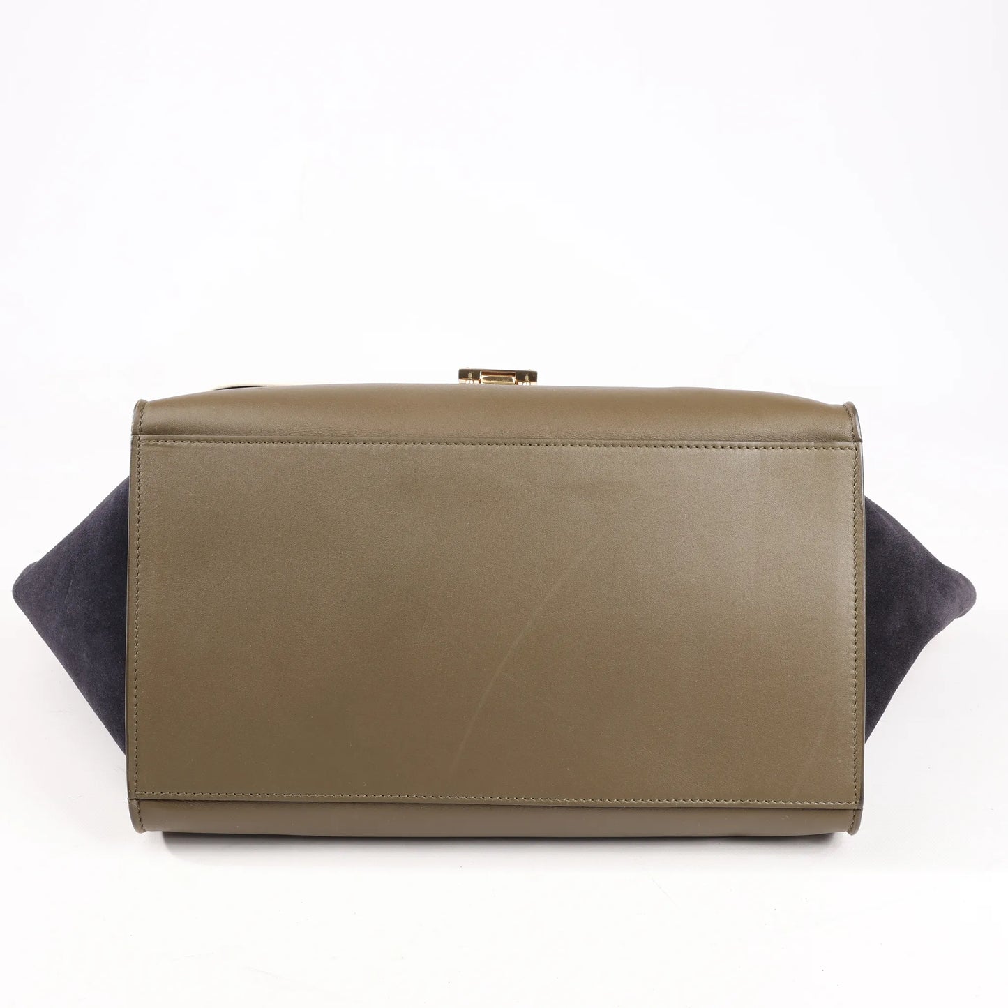 CELINE Trapeze Leather x Suede 2Way Handbag in Beige x Black, Khaki