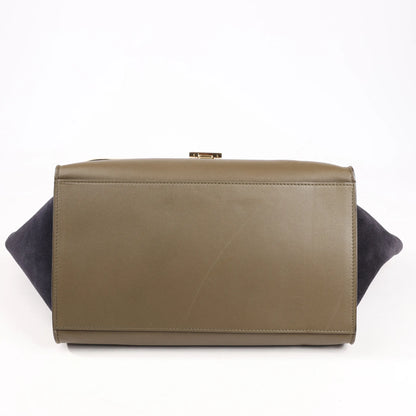 CELINE Trapeze Leather x Suede 2Way Handbag in Beige x Black, Khaki